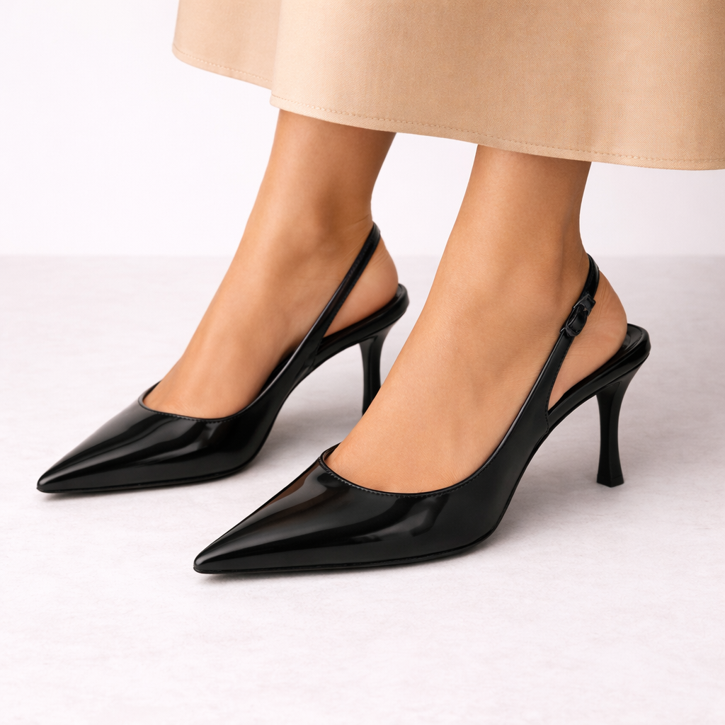 Elegant Black Pointed Toe Slingback Heels for Women