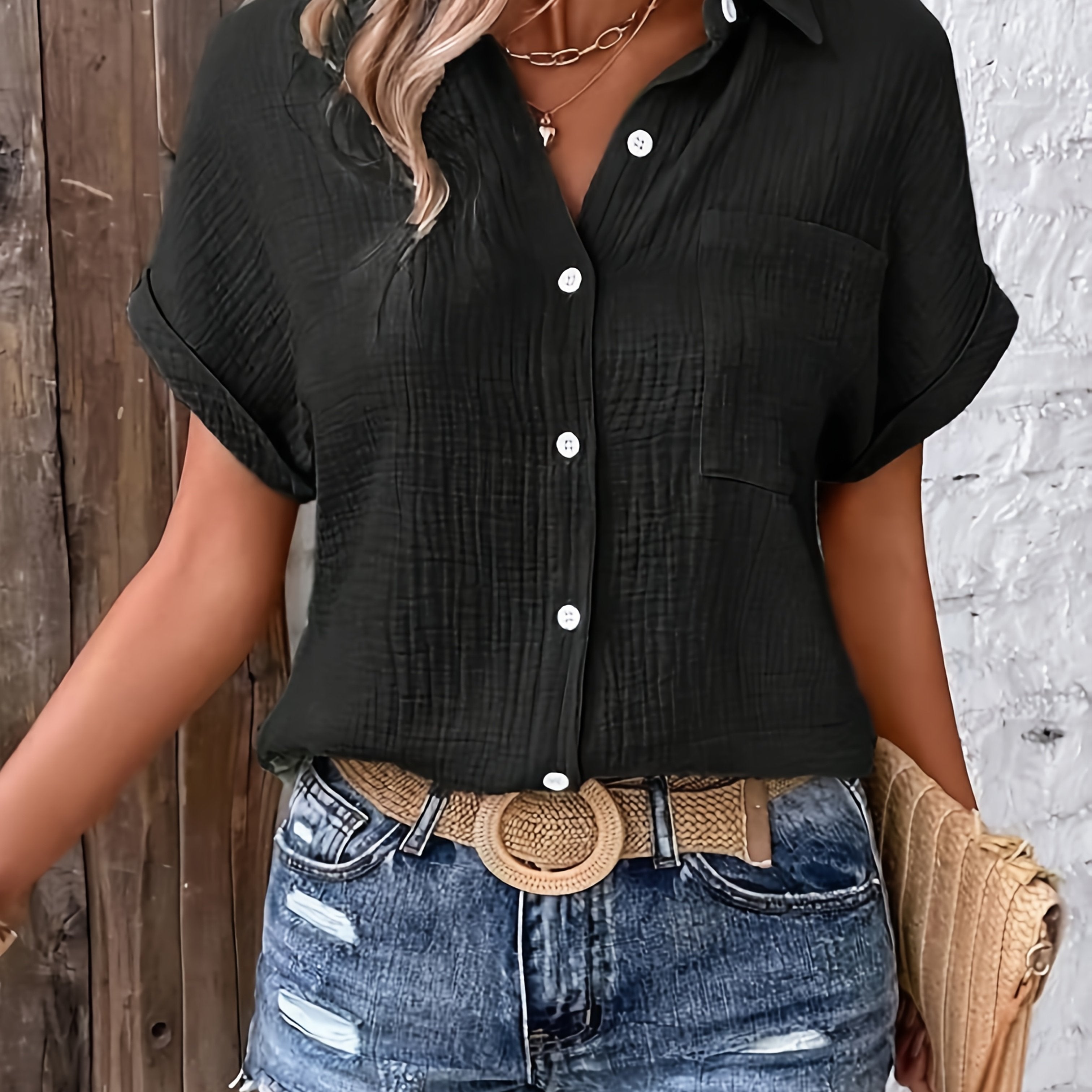 Evelyn | Textured Collared Summer Shirt