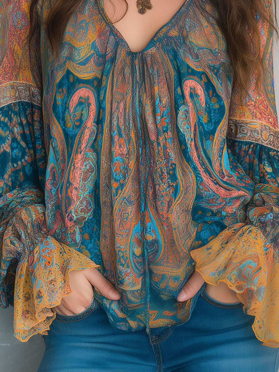 Seraya | Lightweight Chiffon Blouse with Boho Pattern