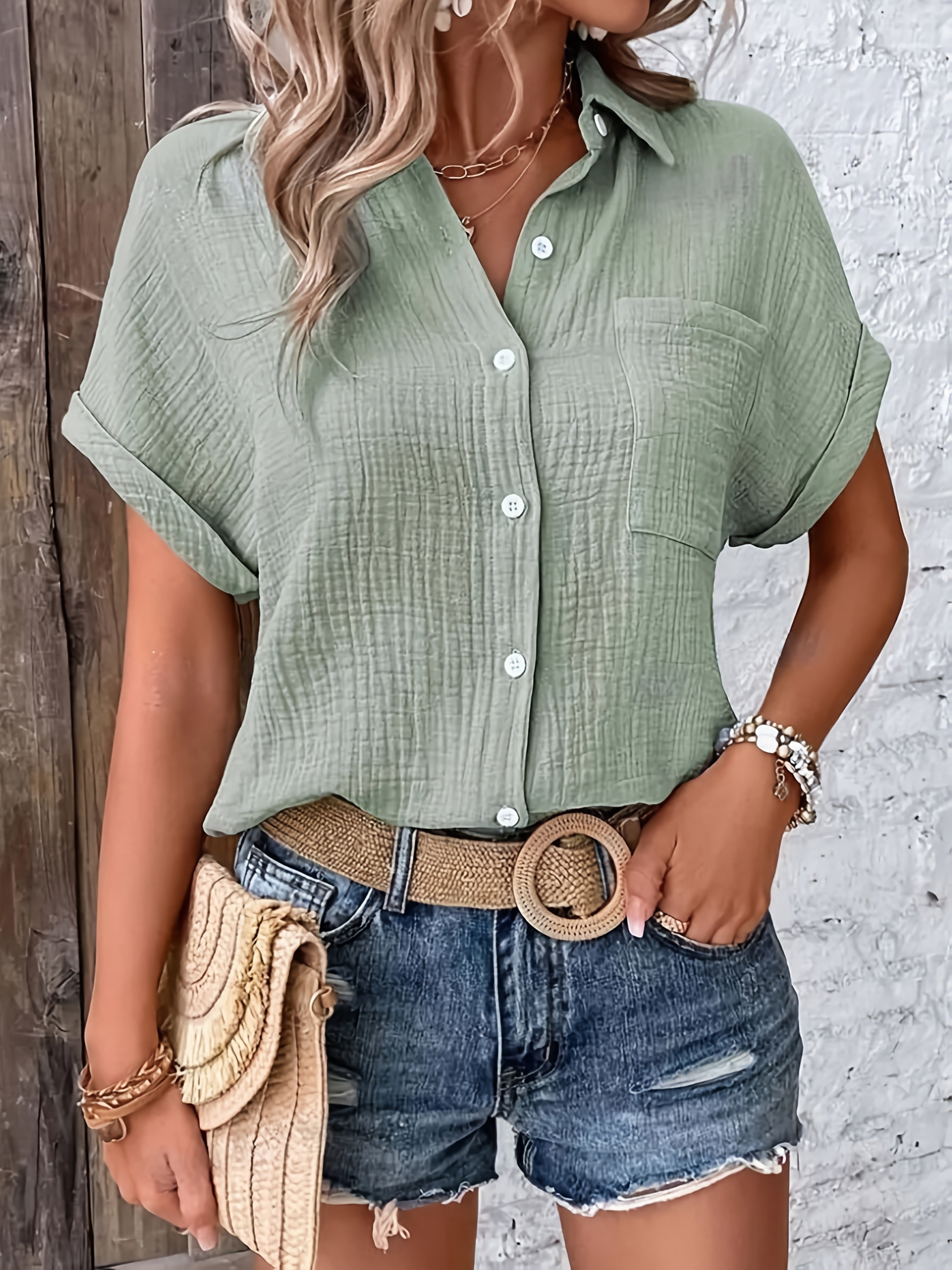 Evelyn | Textured Collared Summer Shirt