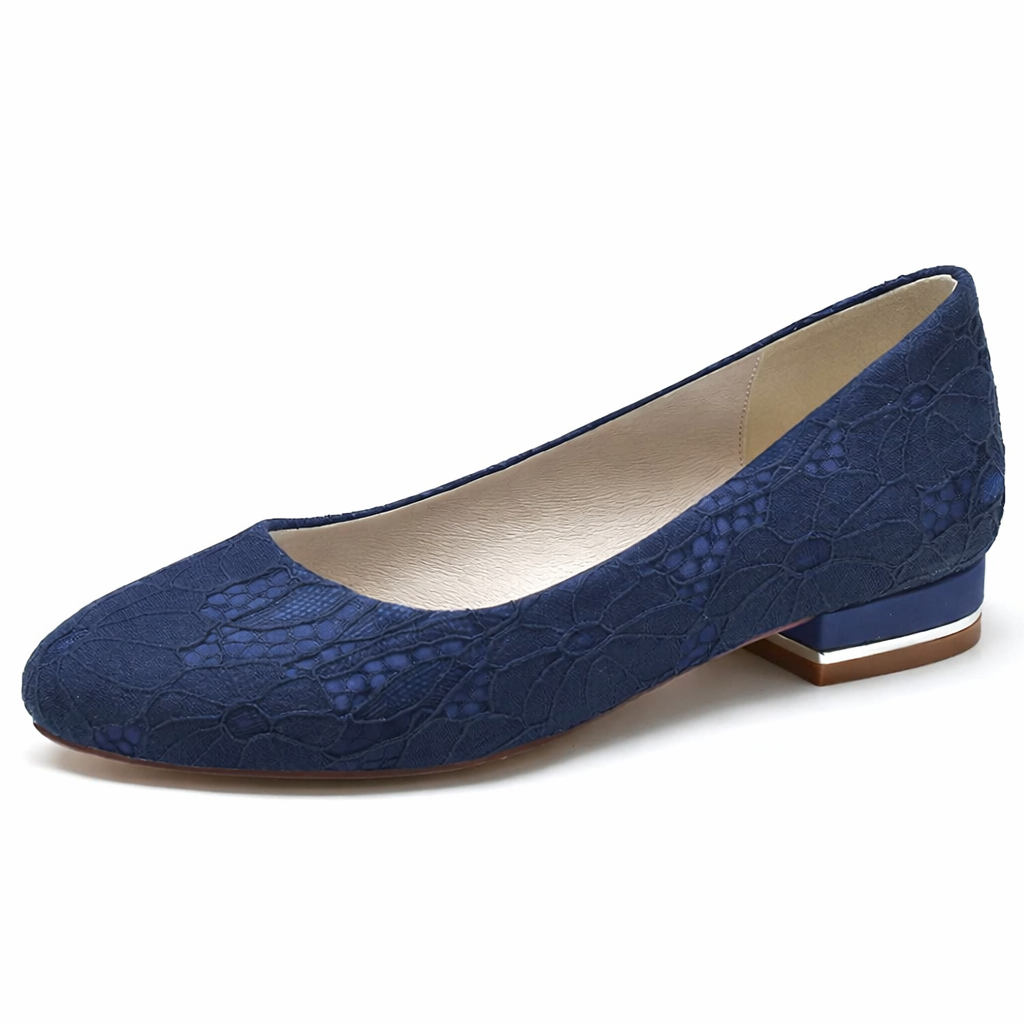 Women's White Lace Bridal Flats – Comfortable Round Toe Wedding Shoes with Low Heel