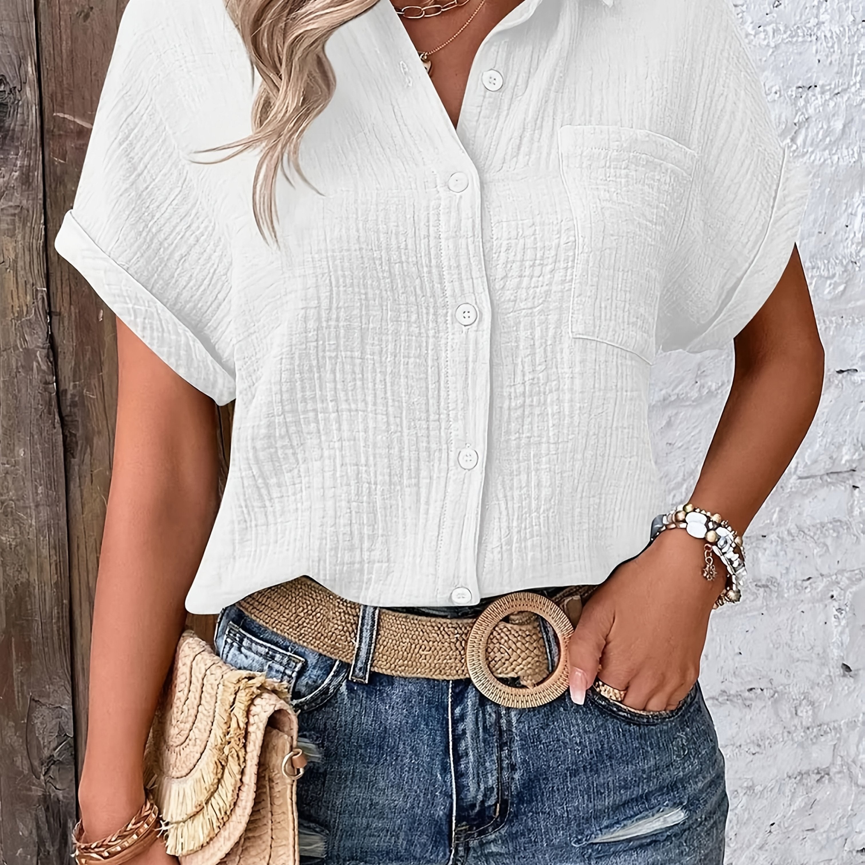 Evelyn | Textured Collared Summer Shirt