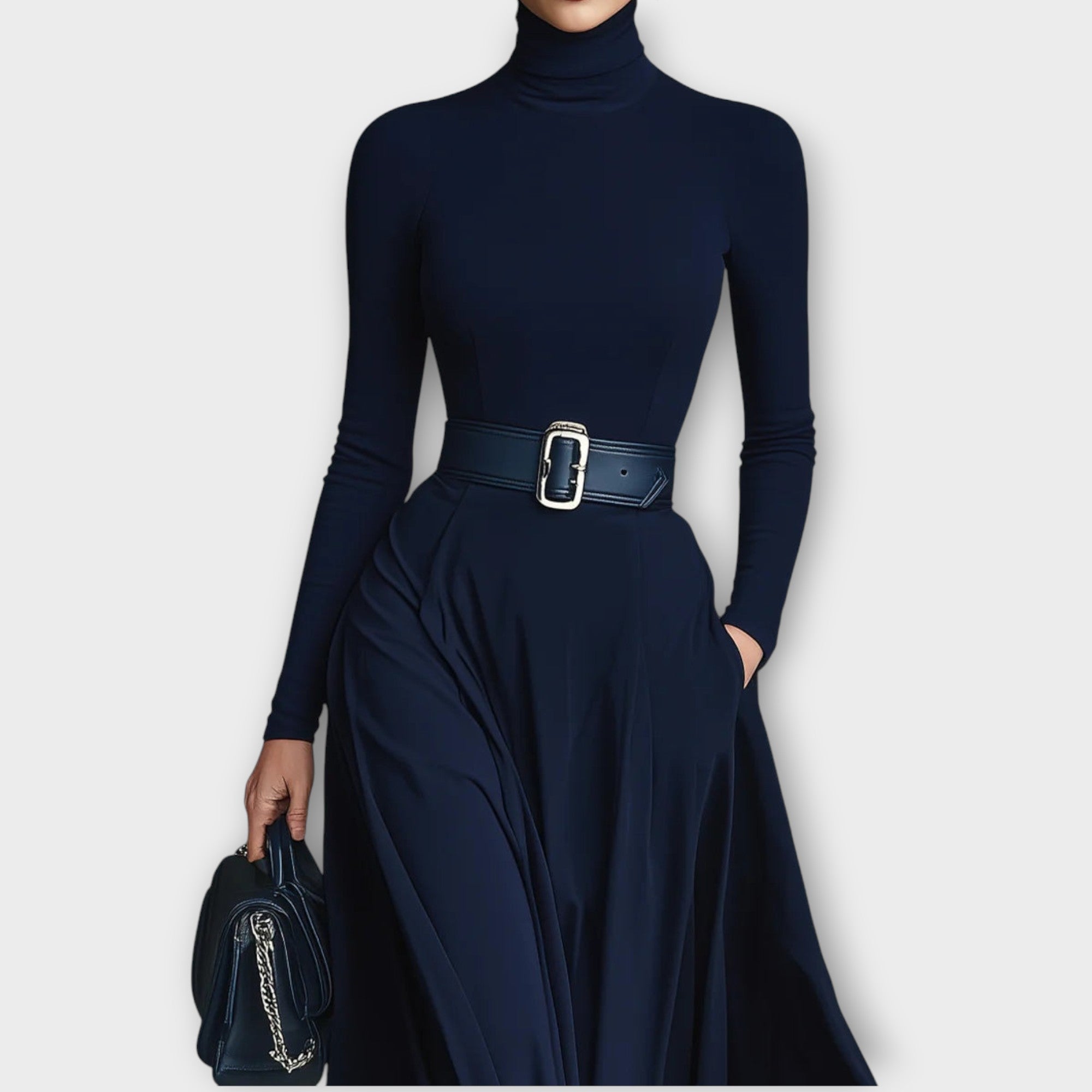 Celina - Belted High-Neck Dress