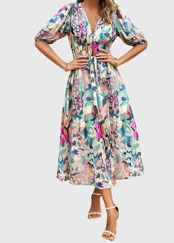 Merlin - Flattering Floral Midi Dress
