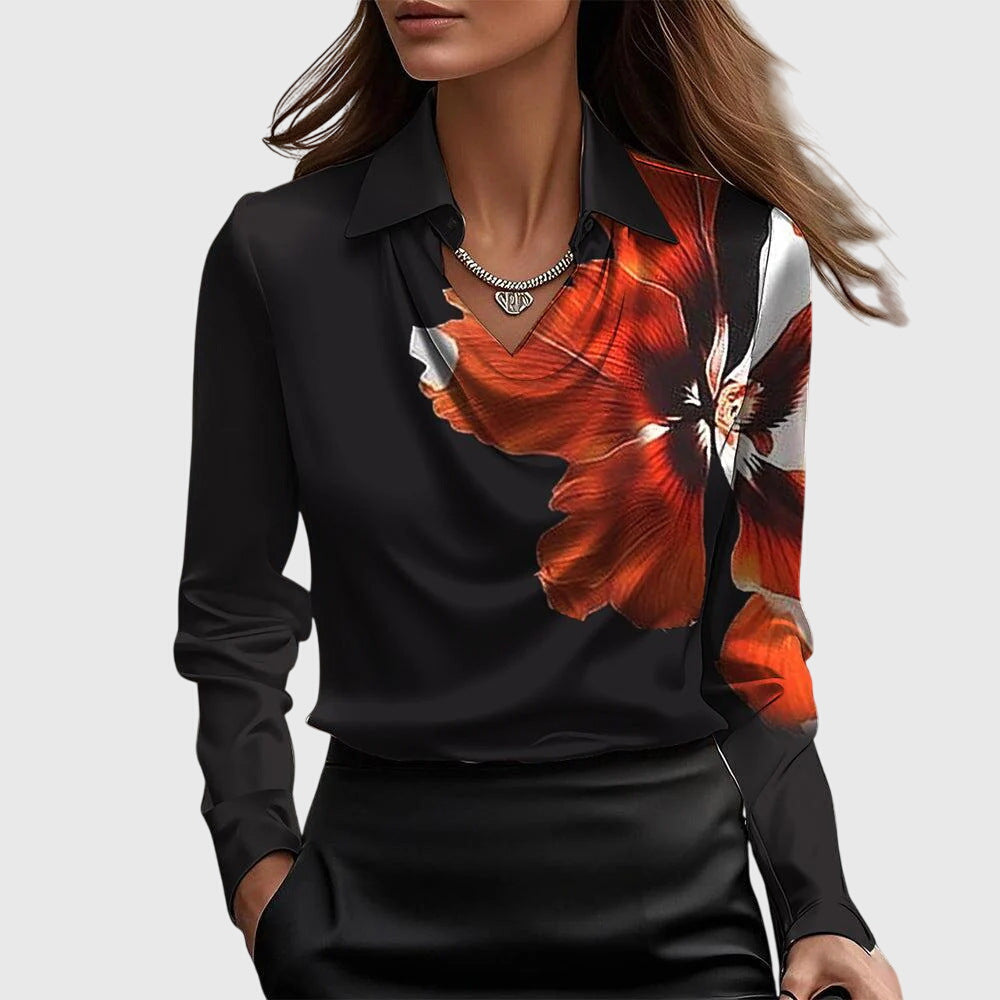 Sylvie - Luxurious Shiny Blouse with Pleated Neckline
