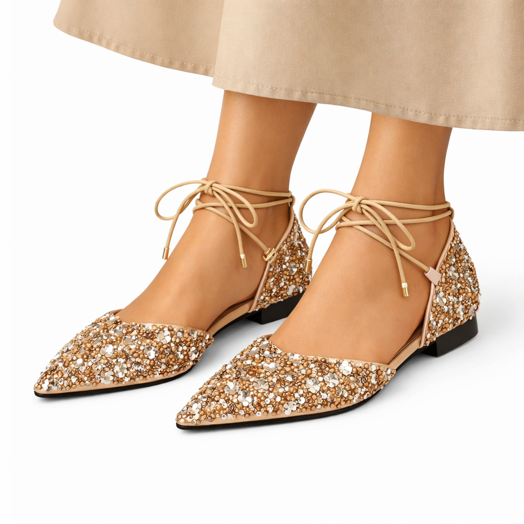 Chic Gold Lace-Up Bridal Shoes