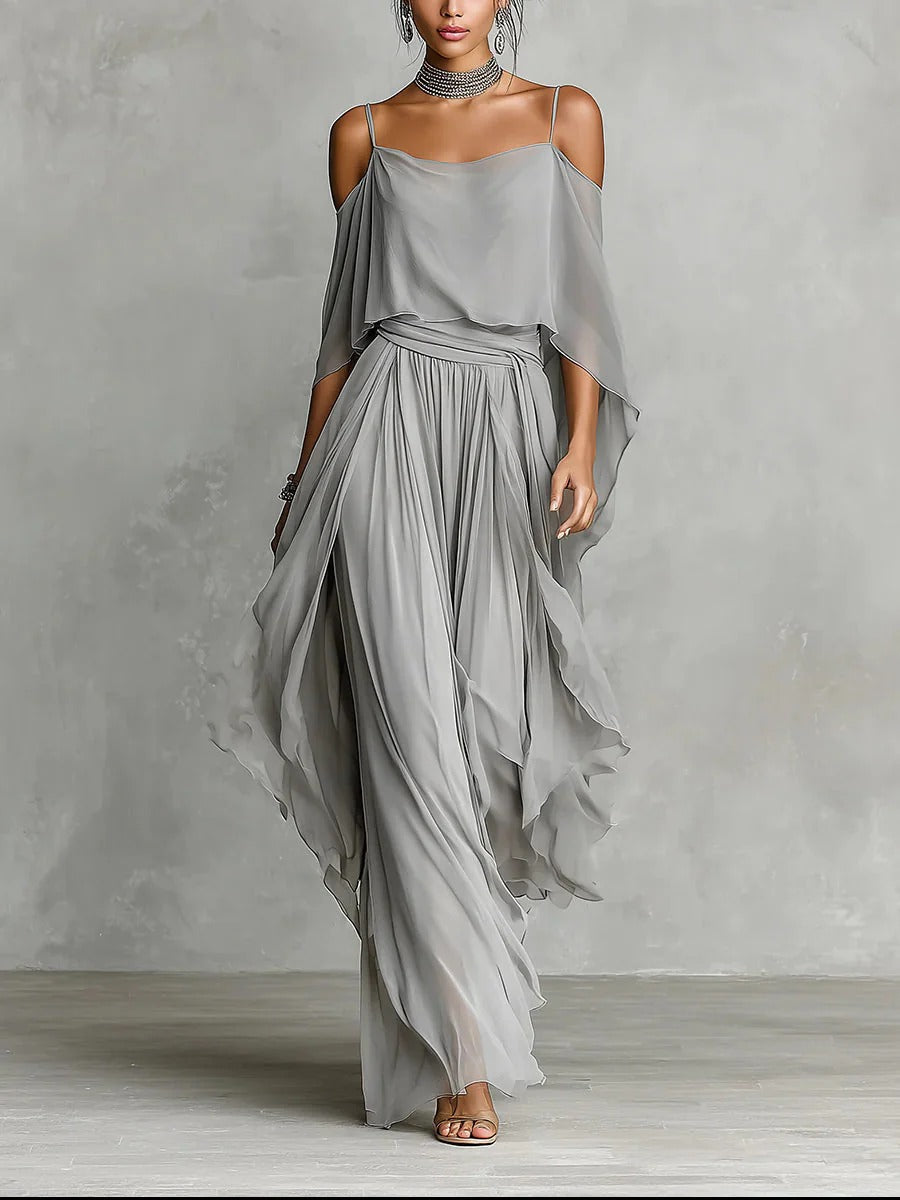Freya - Off-Shoulder Chiffon Two-Piece Set
