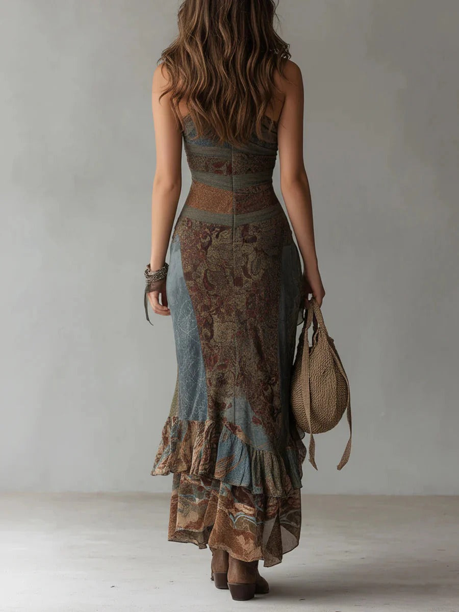 María - Asymmetrical Ethnic Print Maxi Dress
