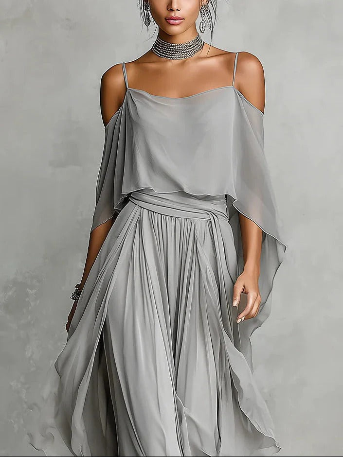 Freya - Off-Shoulder Chiffon Two-Piece Set