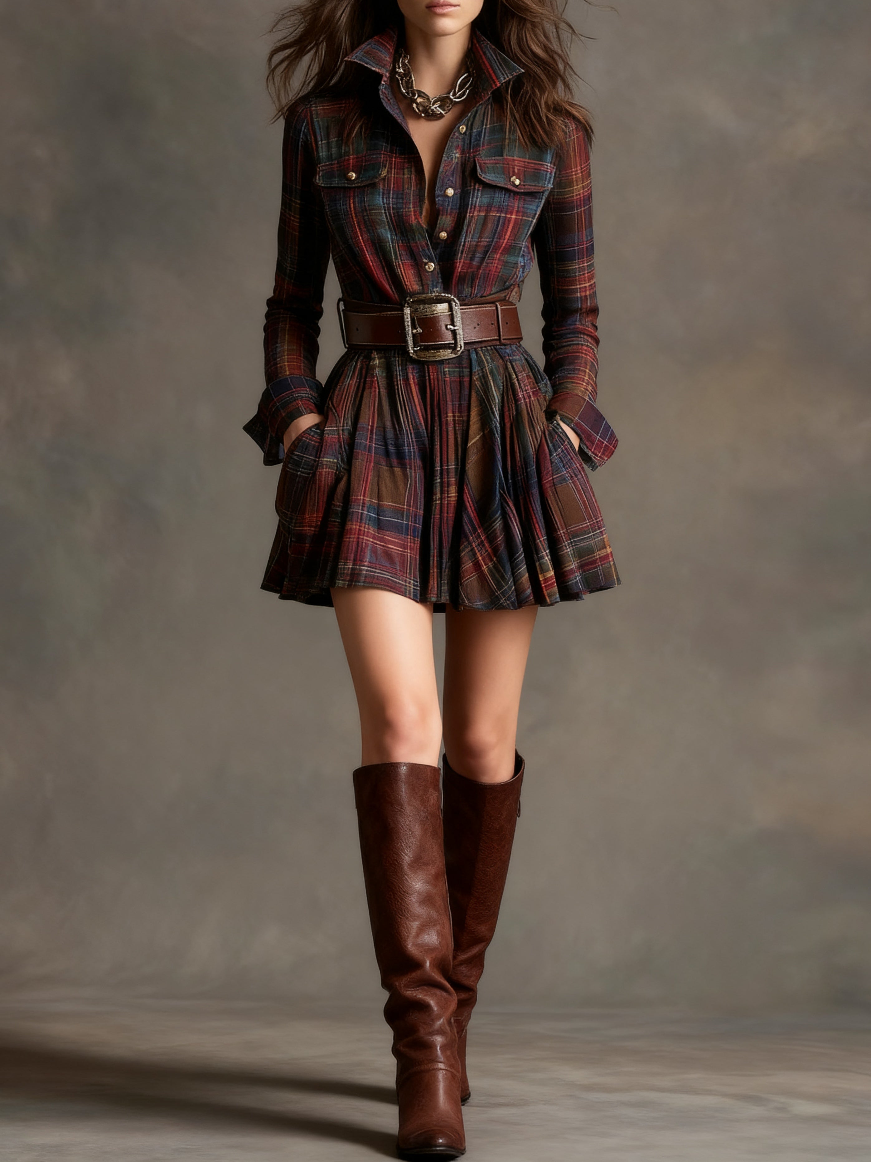 Magdalena - Elegant short checkered dress