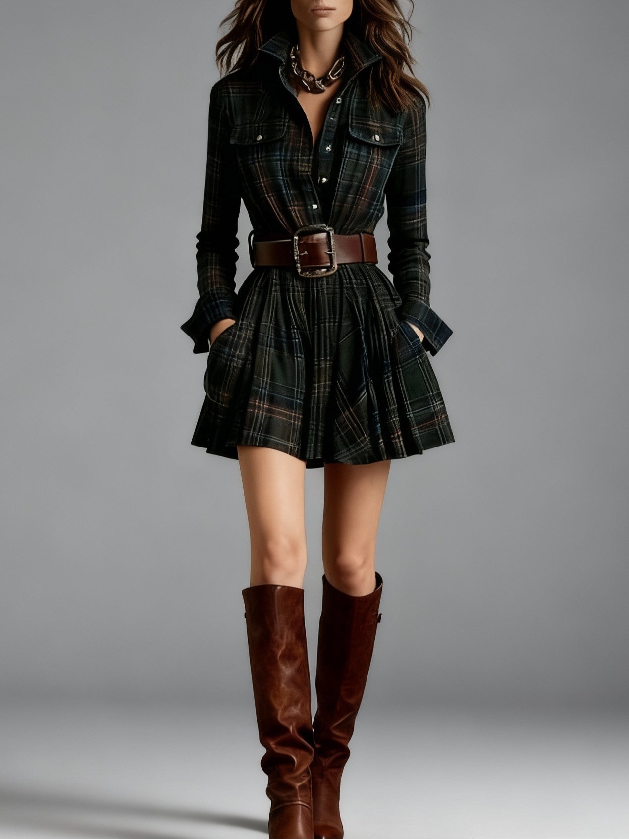 Magdalena - Elegant short checkered dress
