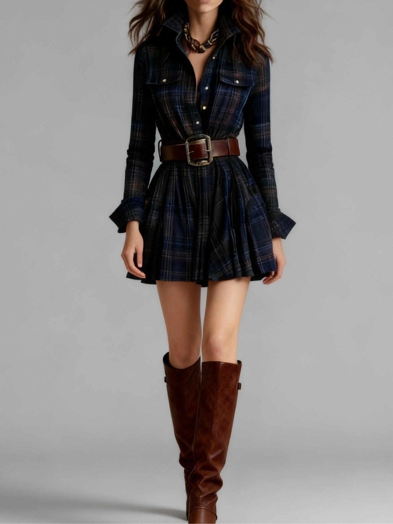 Magdalena - Elegant short checkered dress