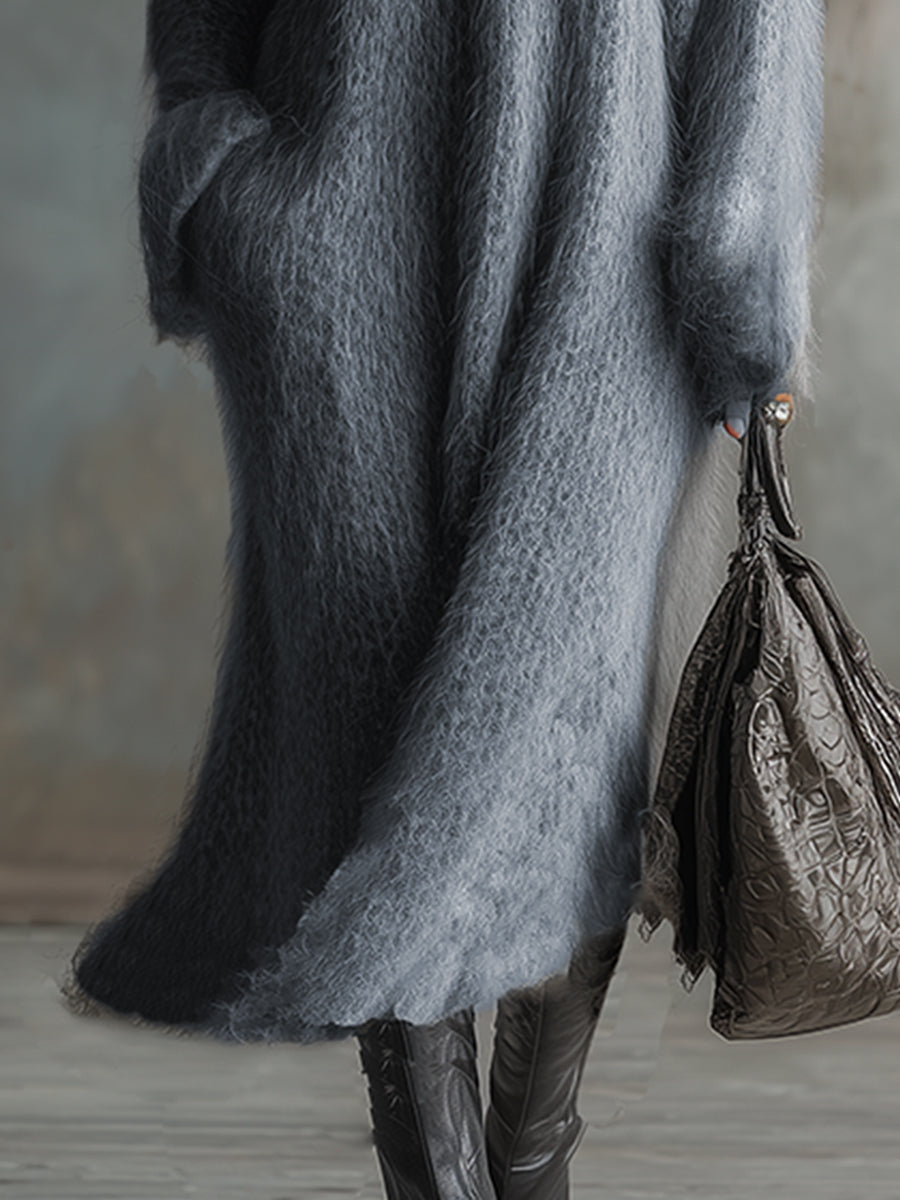 Anselma - V-neck Gray Knitted Maxi Dress