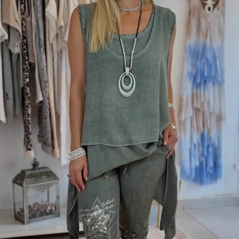 STACY - Women's Two-Piece Set, Sleeveless Top and Printed Pants