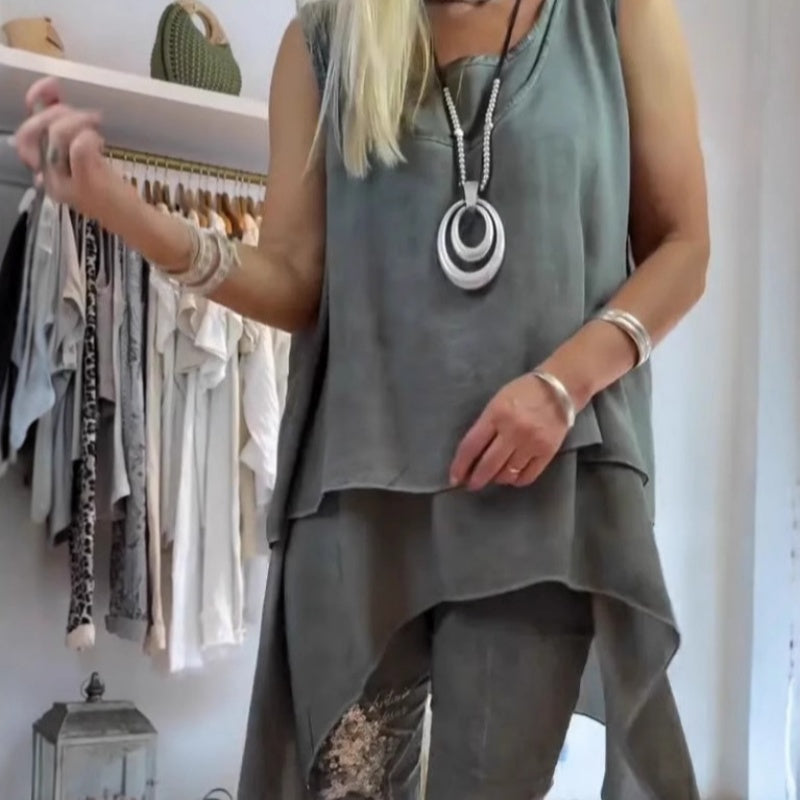 STACY - Women's Two-Piece Set, Sleeveless Top and Printed Pants