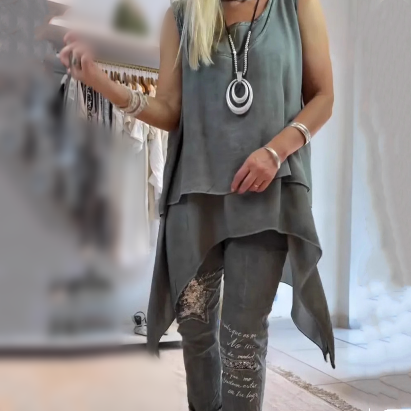 STACY - Women's Two-Piece Set, Sleeveless Top and Printed Pants