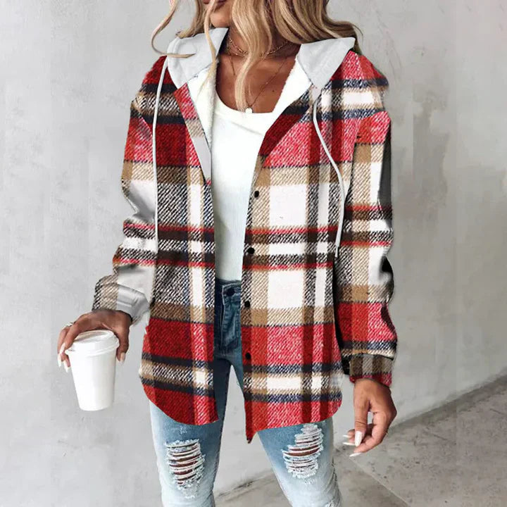Hooded Plaid Shacket Janet